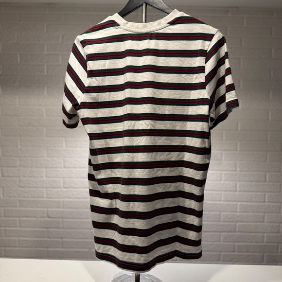 Adidas Striped T Shirt Mens M White Burgundy Green Embroidered Logo Cotton‎ Blen - Picture 4 of 5